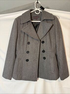 Women’s Double-Breasted Gray Peacoat Jacket - L